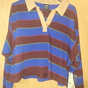 Netflix Stranger Things Multicolor Crop Top Rugby Polo Shirt